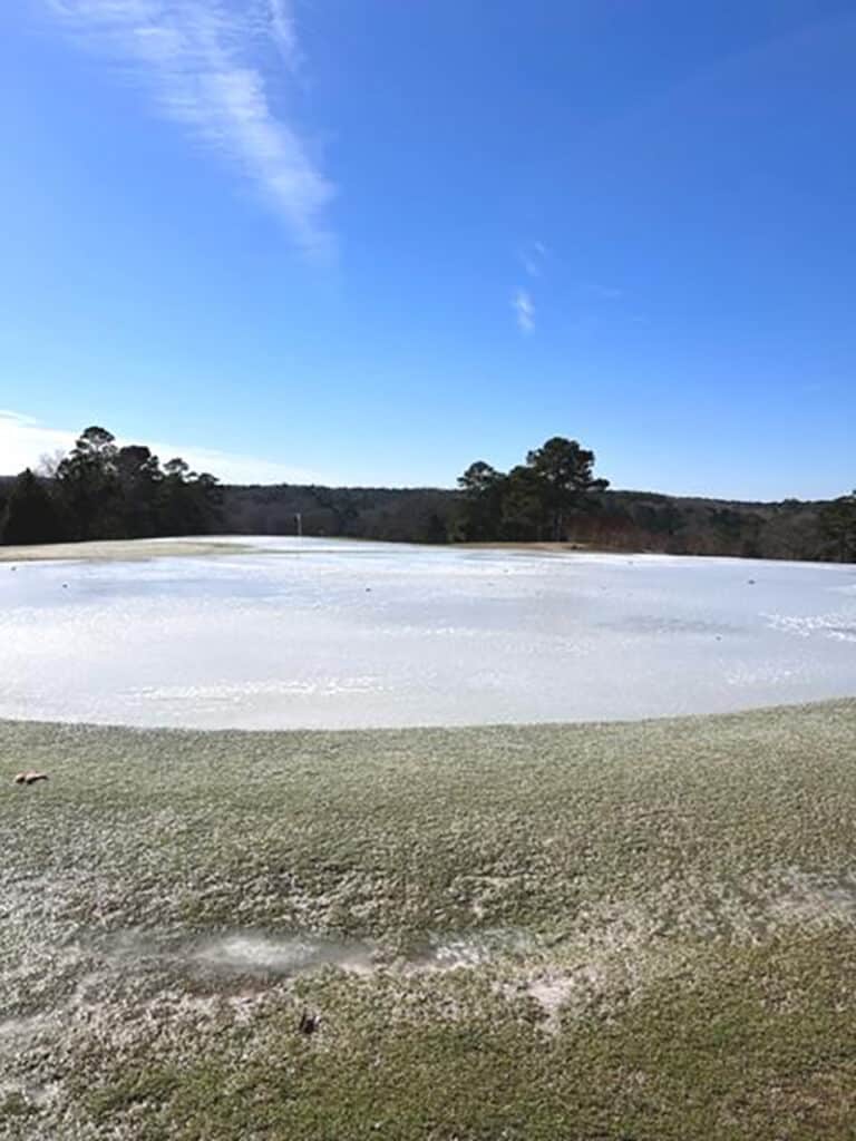 ice over golf green